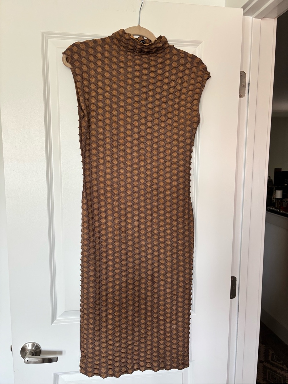 Zara Brown Textured Sleeveless Midi Dress